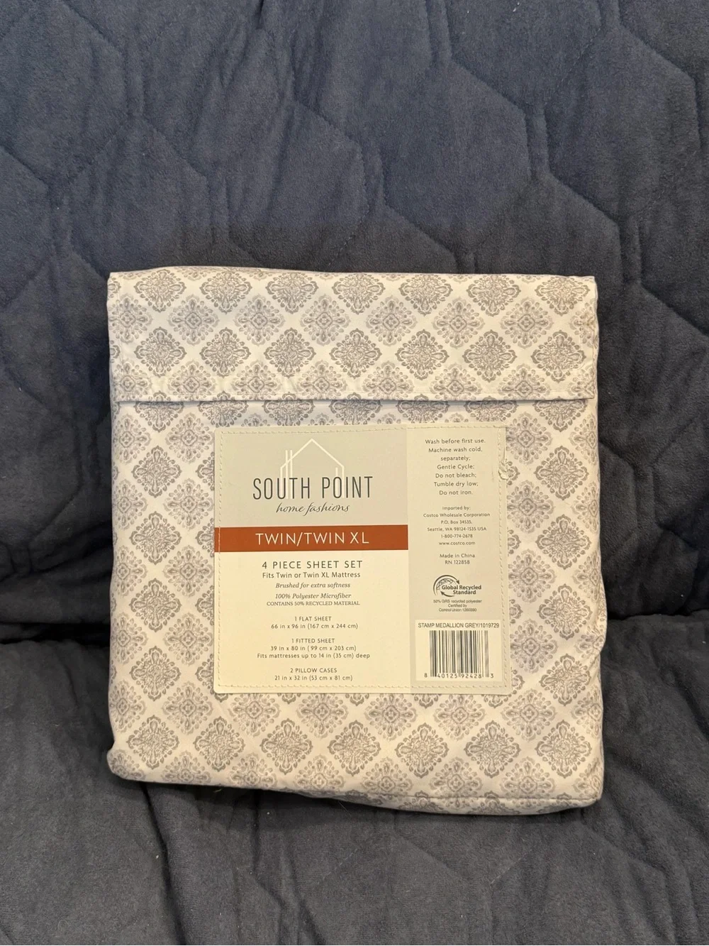 South Point Twin/Twin XL 4-Piece Sheet Set in Cream with Gray Medallion